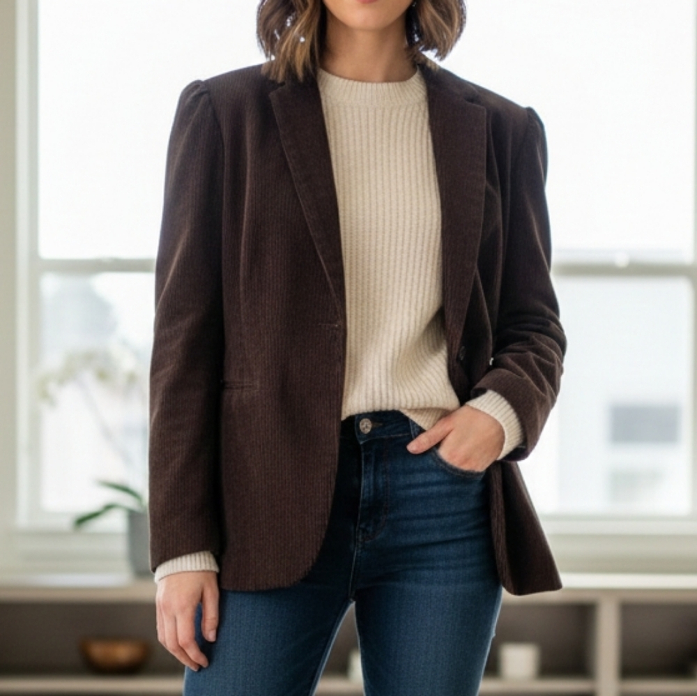 NWOT Blank NYC Brown Corduroy Button Front Blazer Small